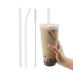 2Pcs Reusable Drinking Straw Eco Friendly High Borosilicate Glass Straw Set for Smoothies Cocktails Bar Accessories with Brush