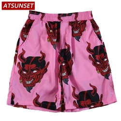 ATSUNSET Demon Print Harajuku Shorts Hip Hop Streetwear Men Casual Short Summer Hawaii Fashion Bottoms