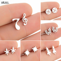 New Mini Music Earrings Stainless Steel Lovely Small Ear Studs for Women Compass Maple Star Rocket Earring Jewelry Gift Brincos