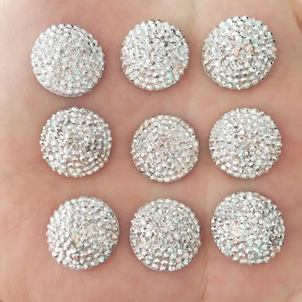 

DIY 20pcs 16mm Convex Round Resin Stone Flatback Wedding Buttons Craft / Silver F097