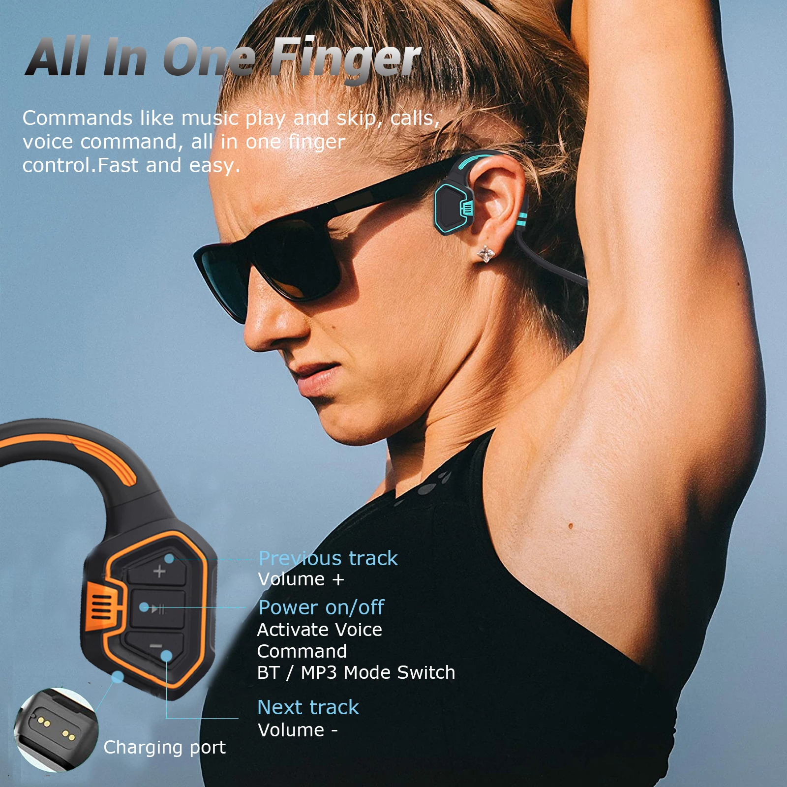 Bluetooth 5,1 наушники с костной проводимостью IP68 Водонепроницаемая гарнитура беспроводная Спортивная 16 ГБ MP3 музыкальный плеер с микрофоном для громкой связи