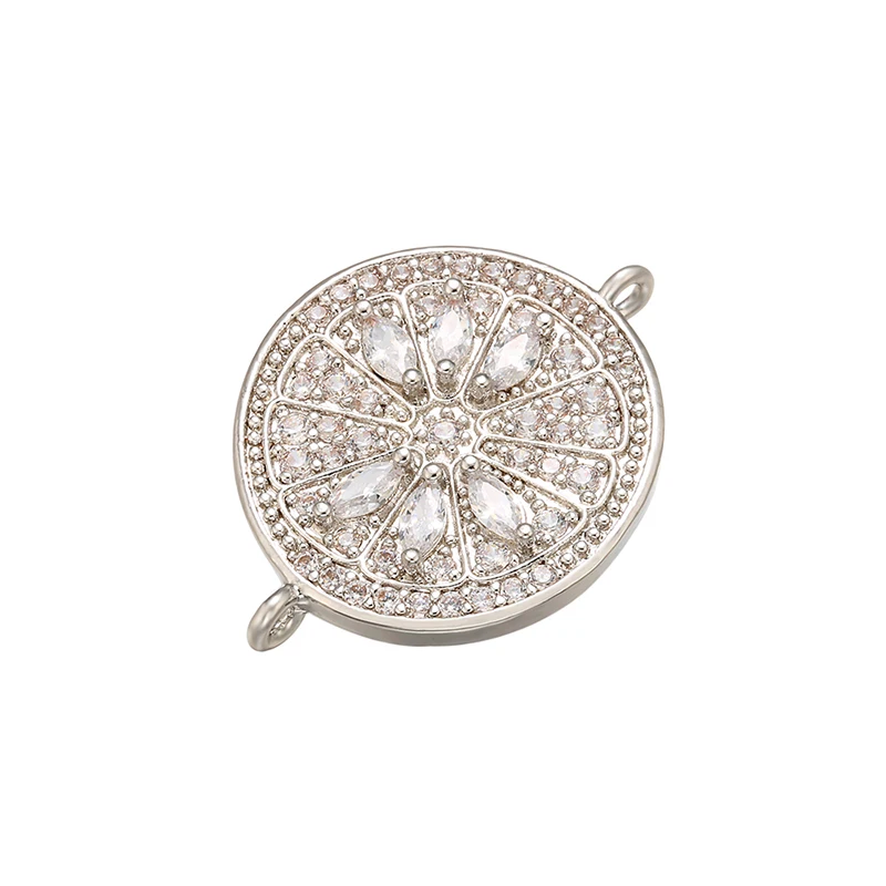 ZHUKOU 19x25mm Brass Metal Crystal Round Flower Connector for Women Necklace Earrings Jewelry Accessories making model:VS434