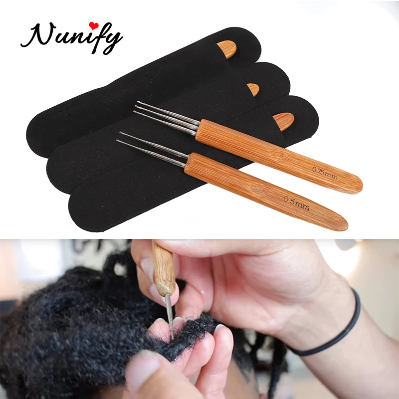 New Nunify Dread Hair Crochet Hook 1 2 3 Hook Dreadlock Needles 1Pcs/Set 0.5Mm 0.75Mm Two Style Wooden Handle Crochet Needle