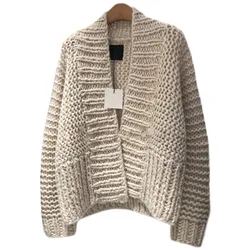 Cardigan a maniche lunghe allentato Casual a 2 colori per donna 2021 autunno inverno Cardigan a maniche lunghe con scollo a v multiuso