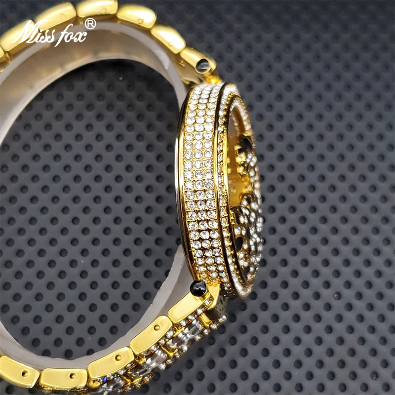 MISSFOX-Reloj de lujo con correa larga para mujer, pulsera femenina con bisel de diamante de leopardo Geneva, resistente al agua