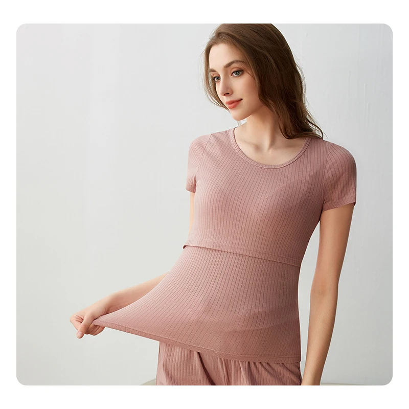الصيف الأمومة لينة رايون Pjs منامة رفع الرضاعة الطبيعية لوحة مفتوحة التمريض ملابس خاصة الرضاعة الملابس حجم كبير M-3XL