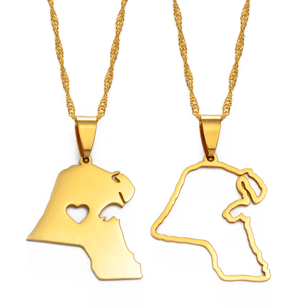 Anniyo Kuwait Map Pendant Necklaces Kuwaiti Gold Color Jewelry #231121