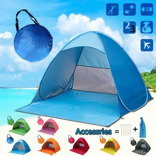 Gran oferta, tienda de playa automática rápida, sombra de playa al aire libre, tienda de refugio solar UPF50 +, dosel de playa portátil para acampar y pescar