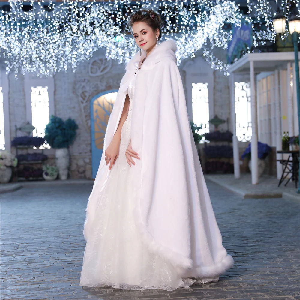 عباءة زفاف أنيقة دافئة عيد الميلاد كيب عباءة الشتاء النساء سترة الزفاف طول الأرض زي عباءة طويلة معطف الزفاف