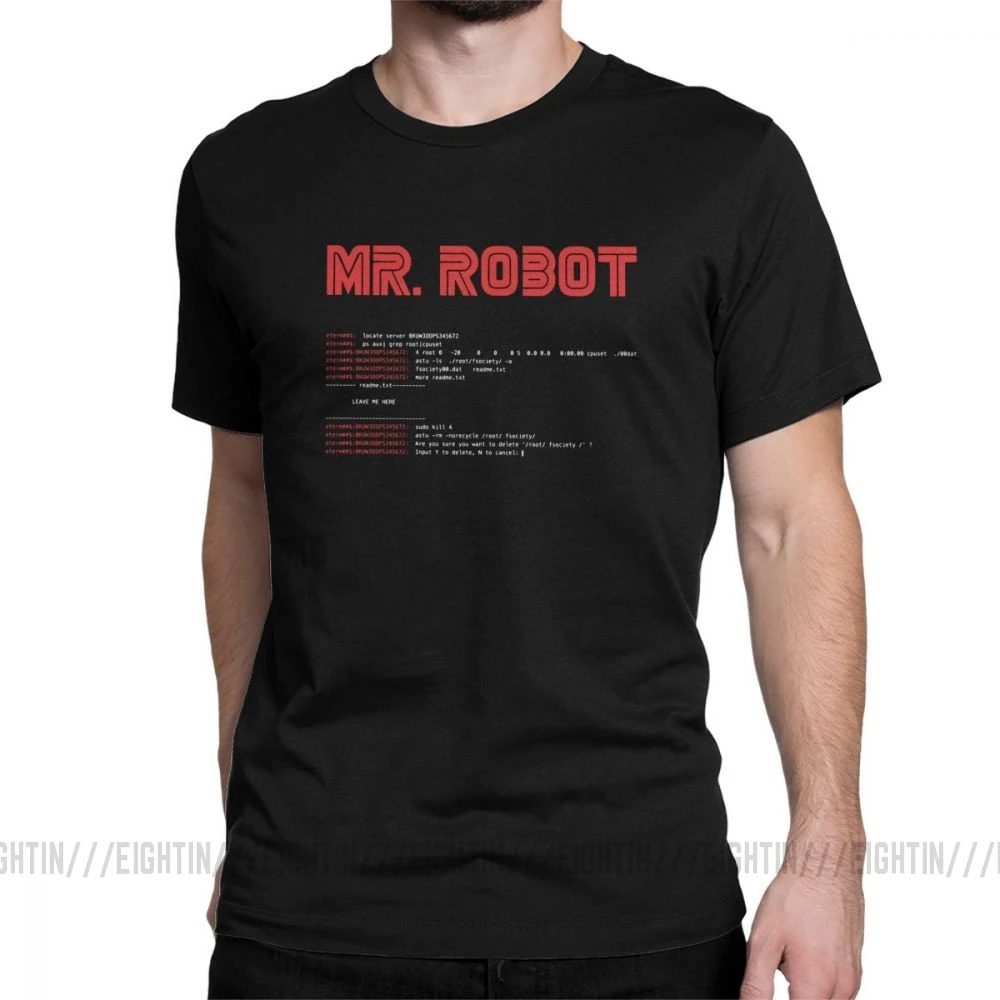 Mr Robot Fsociety00.dat T-Shirt Men Hacker Fsociety Hack Linux Programmer Awesome Cotton Tee Short Sleeve T Shirts Adult Tops