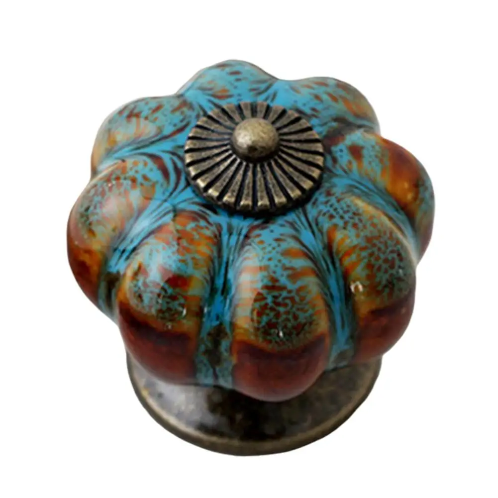 Retro รอบฟักทองรูปร่างเซรามิคตู้ลิ้นชักตู้เสื้อผ้าประตูมือจับ Knob Decor