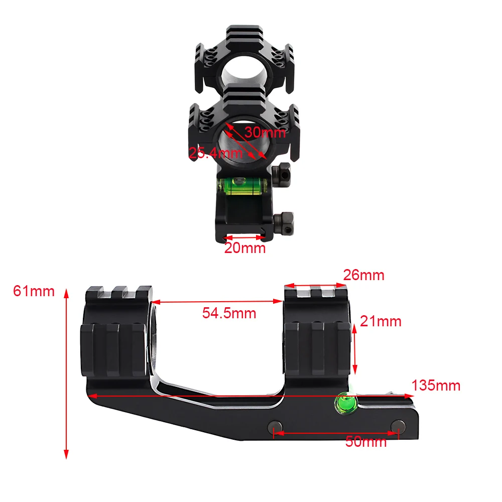 Tactical 25.4/30mm Scope Mount Dual Rail Rings Three Rail Heavy Duty Riflescope Mount With Spirit Bubble Level Fit 20mm Rails