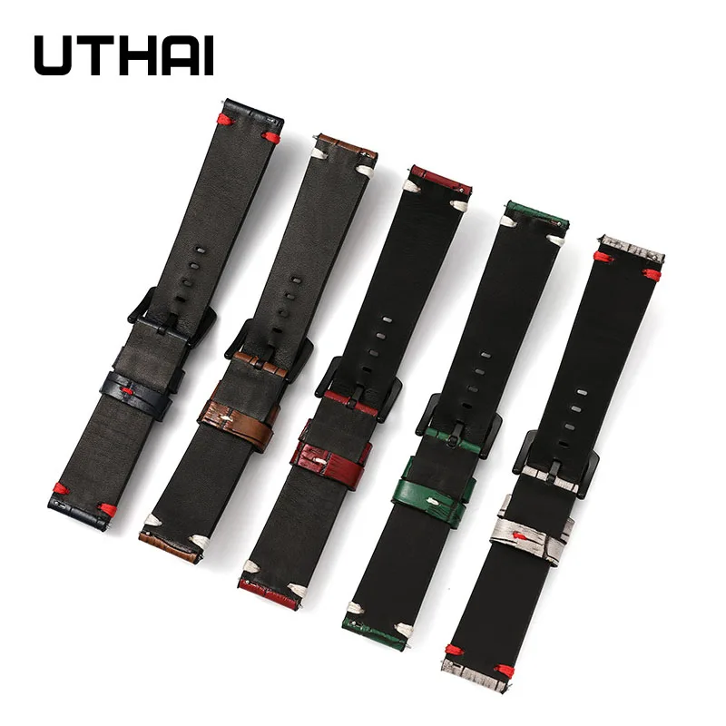 UTHAI Z45 Genuine leather Watchbands Retro High quality Watch strap Bracelet Belt 20mm 22mm Steel Buckle Wrist Band +tool