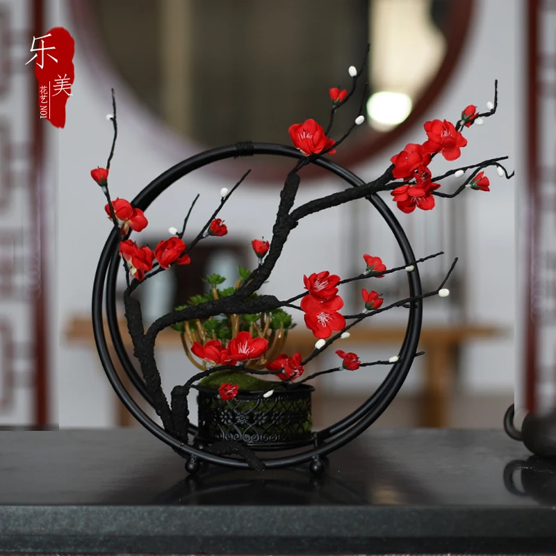 New Chinese imitation plum blossom iron bonsai decoration interior decoration false flower living room porch soft decoration