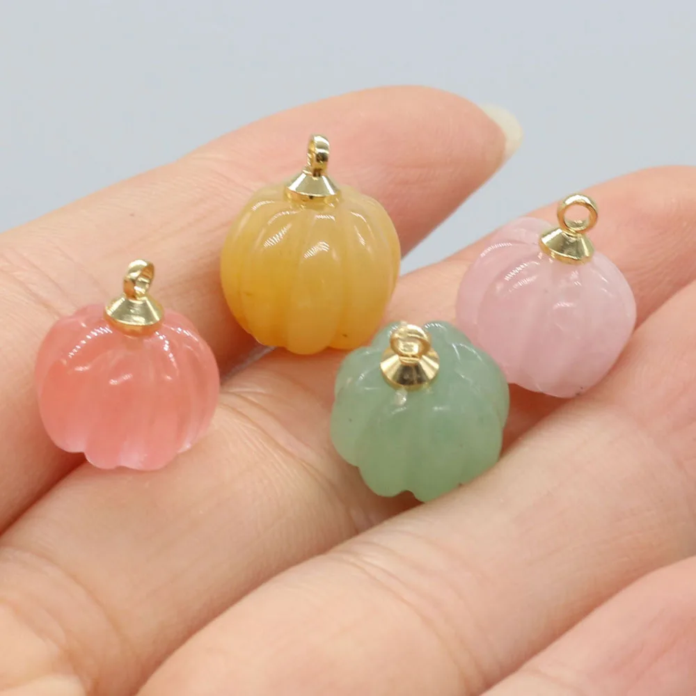 

10PCS Mini Pumpkin Shape Natural Stone Reiki Rose Quartz Carved Pendant For Woman Jewelry Making DIY Necklace Accessories Gift