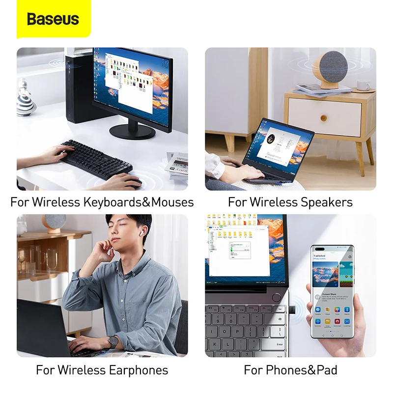 Baseus USB Bluetooth 5.1 Adapter Dongle Aux เครื่องรับสัญญาณเครื่องส่งสัญญาณสำหรับลำโพง PC เมาส์คอมพิวเตอร์ไร้สาย USB เครื่องส่งสัญญาณ