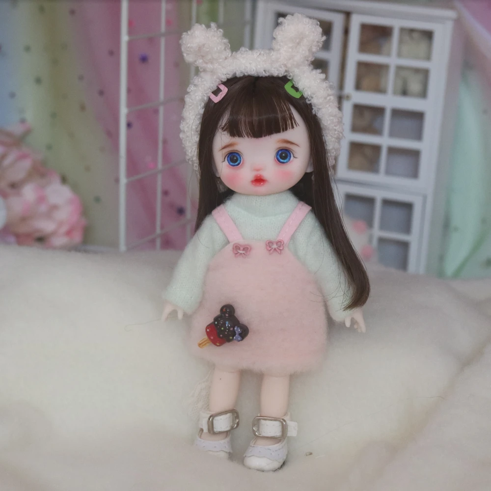 1/8 Scale 16cm Mini Cute Smiling Angel Hand Makeup Doll Fashion Princess Dolls OB11 Body Joints Figure Model Kids Toys Girl Gift