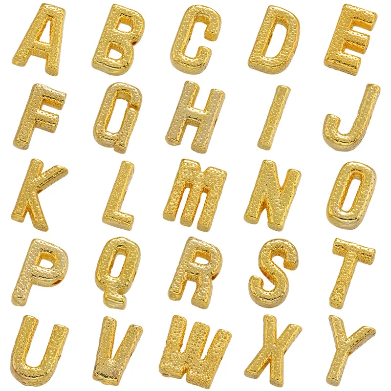 ZHUKOU gold color particle letter beads initial letter beads brass beads for bracelet jewelry accessories wholesale VZ262