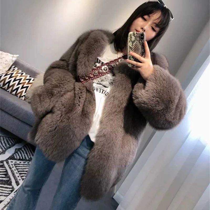 Real Fox Fur Long Coat for Women, Natural Fur, Genuine Sheep Leather, Winter Jacket, High Quality, New, 2022