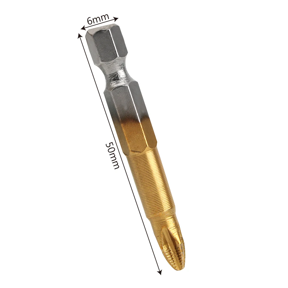 DIYWORK antideslizante 5 unids/set recubierto de titanio PH2 50mm de longitud puntas de destornillador eléctrico vástago hexagonal de 1/4 "con punta magnética