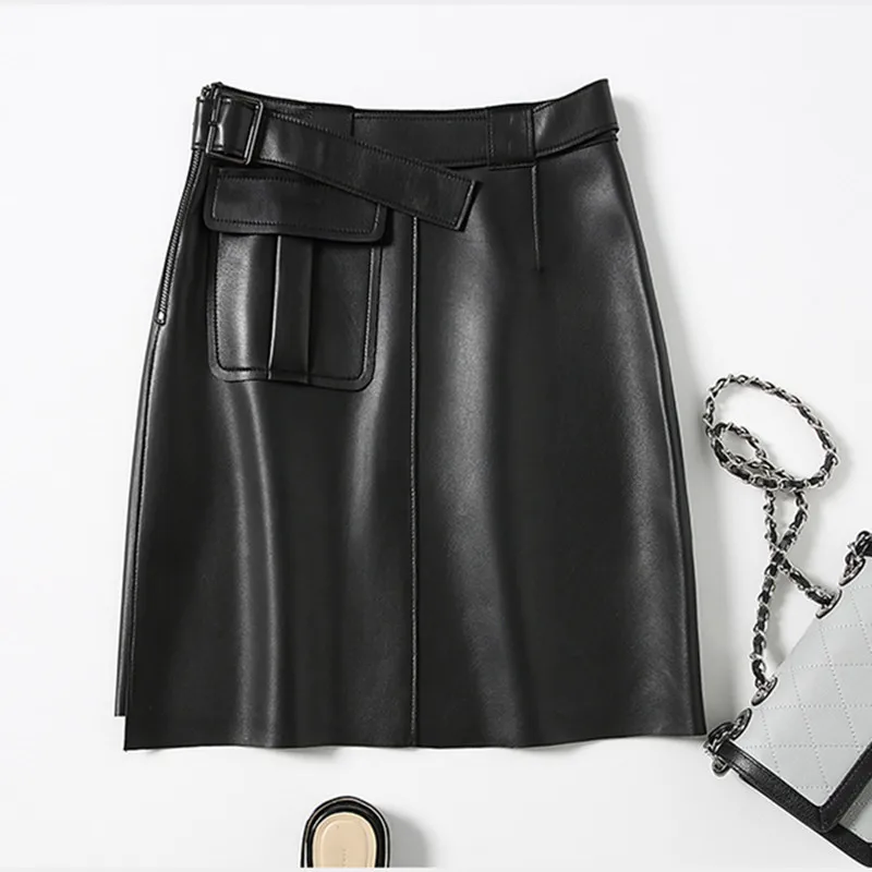 Genuine Leather Skirts Womens 100% Real Sheepskin Mini Skirt Elegant Korean Office Clothes Spring Streetwear Saia LWL1602