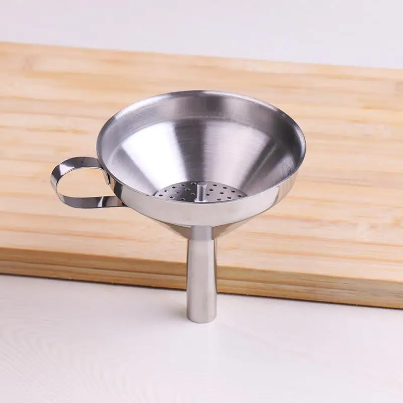 Kitchen Liquid Water Tools Functional Stainless Steel Oil Honey Funnel with Detachable Strainer/Filter LX8549