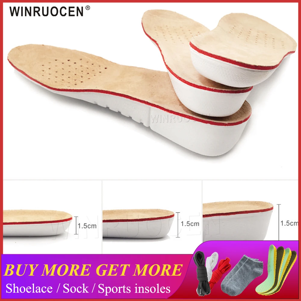 WINRUOCEN Höhe Erhöhen Einlegesohle EVA Schweinsleder Einlegesohlen Gel Einlegesohlen Flache Fuß Silikon Sohlen Gel Orthopädische Schuh pad Lift