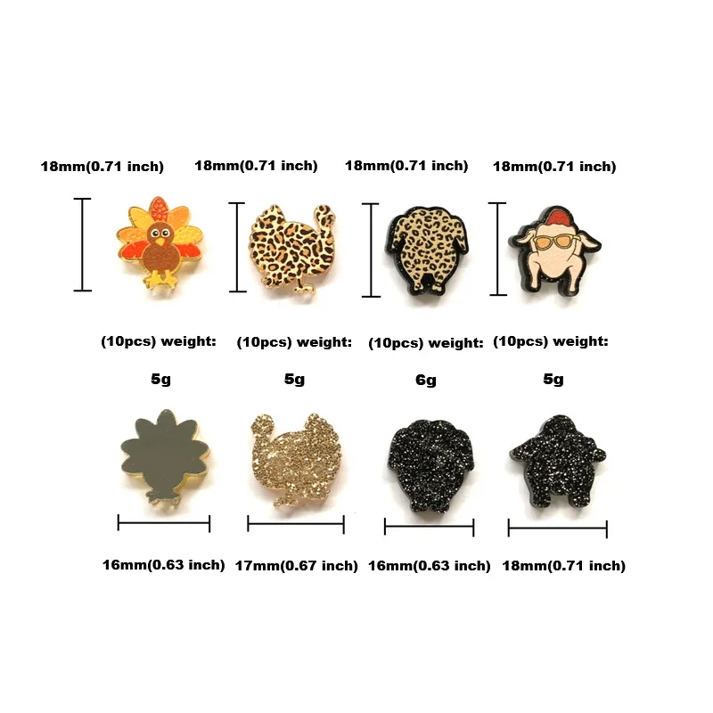 (10pcs/lot) Trendy Thanksgiving Day Cartoon And Leopard Print Turkey Acrylic Jewelry For Women DIY Accessories Wholesales