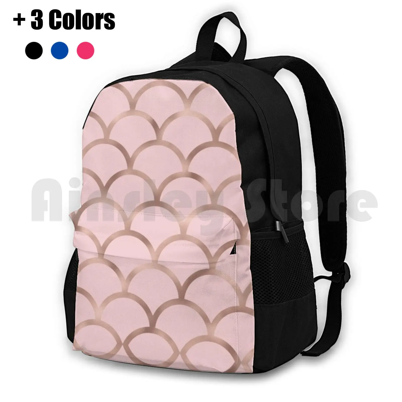 Rose Gold Mermaid Scales Outdoor Hiking Backpack Riding Climbing Sports Bag Rose Gold Rosegold Copper Pink Peach Pink Rose Gold