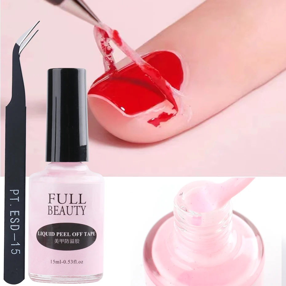 15Ml เล็บ Liquid Peel Off เทป Fast แห้งเล็บผิวป้องกันกาวเคลือบเงาป้องกันการรั่วไหล latex เล็บ Tweezer GL1825