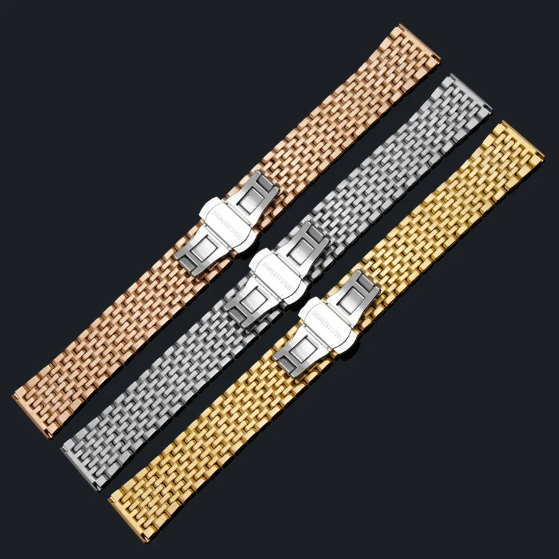 Yopo Stainless steel strap 13mm 18mm 20mm 22mm silver golden rose gold wristband for men and women watch accessories  Gift tool