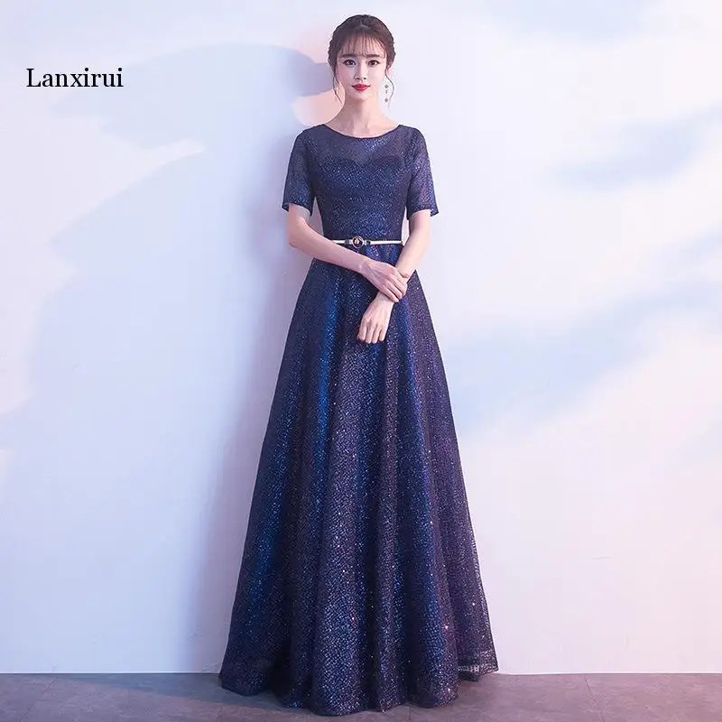 Women's Vintage O Neck Half Sleeve Diamond Pieces Long Evening Party Dress Elegant Swing Chorus Maxi Formal Dresses