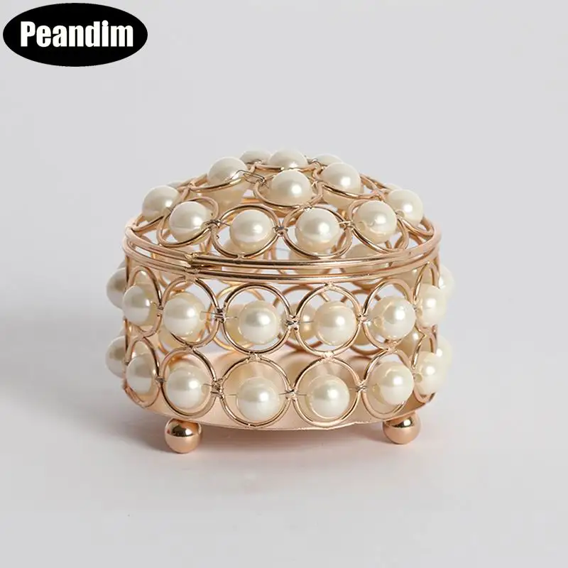 PEANDIM Elegant Mini Craft Jewelry Storage Box Pearl Crystal Organizer Earring Beads Cosmetic Case Desktop Decoration Gifts Box