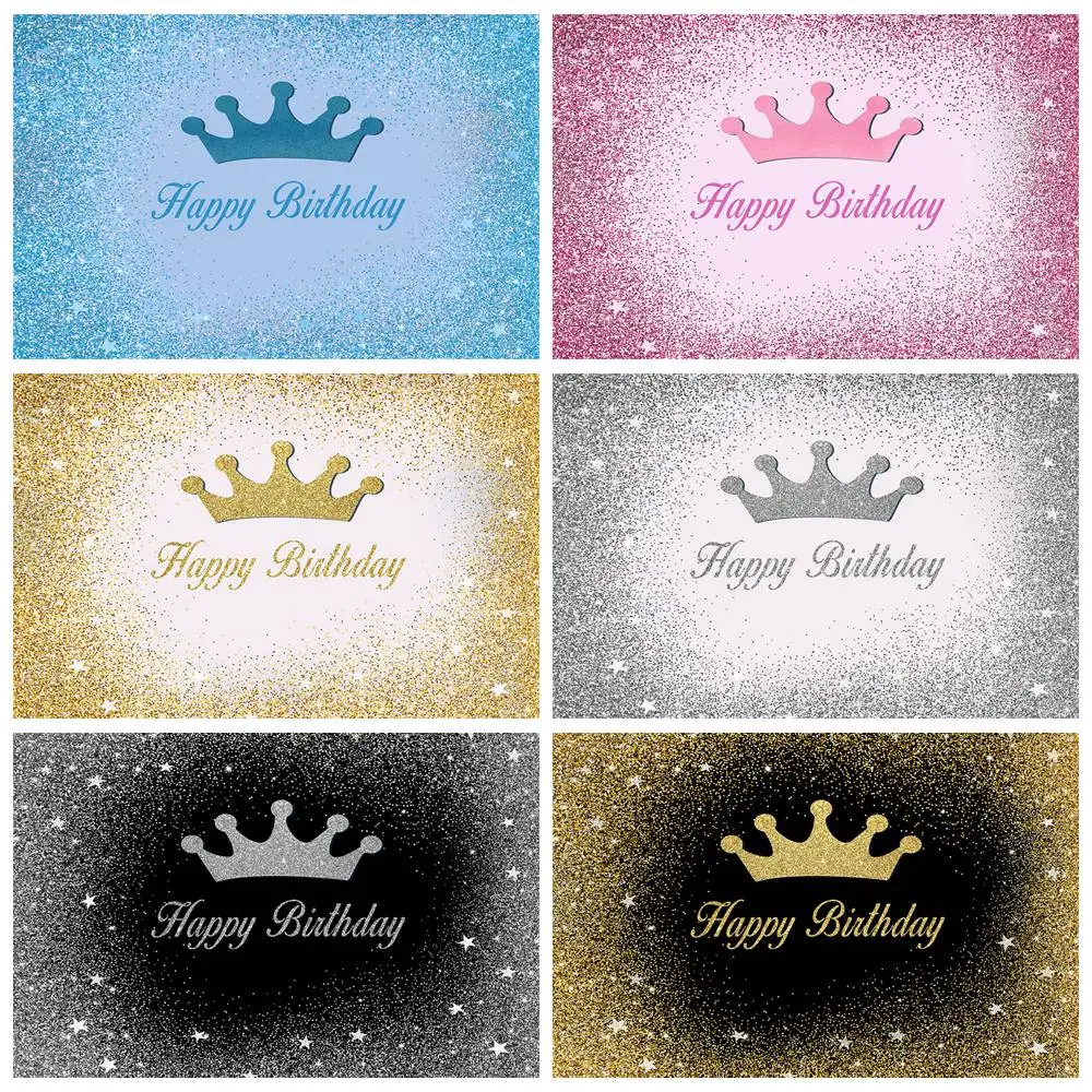 

Crown Happy Birthday Backdrop Glitter Little Star Customize Photography Background Baby Portrait Photo Background Photo Studio