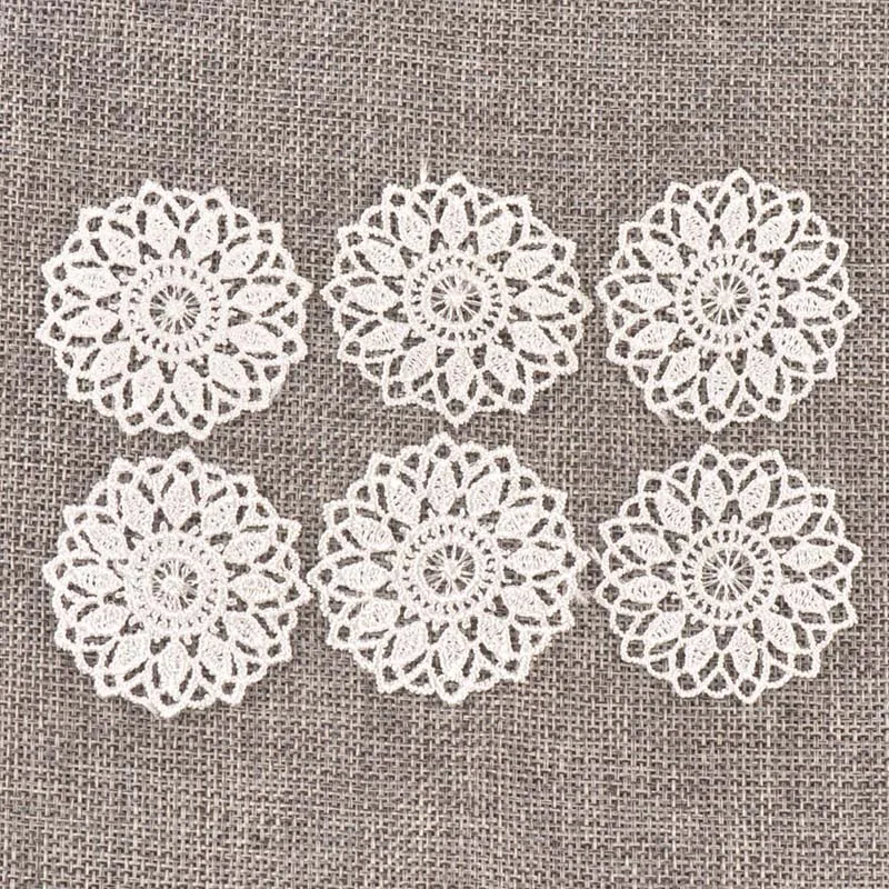 30Pcs Round White Flower Lace Ribbon Applique Mesh Trim For Sewing Accessories Embroidery Patch Party Garment Decor 45mm c1139