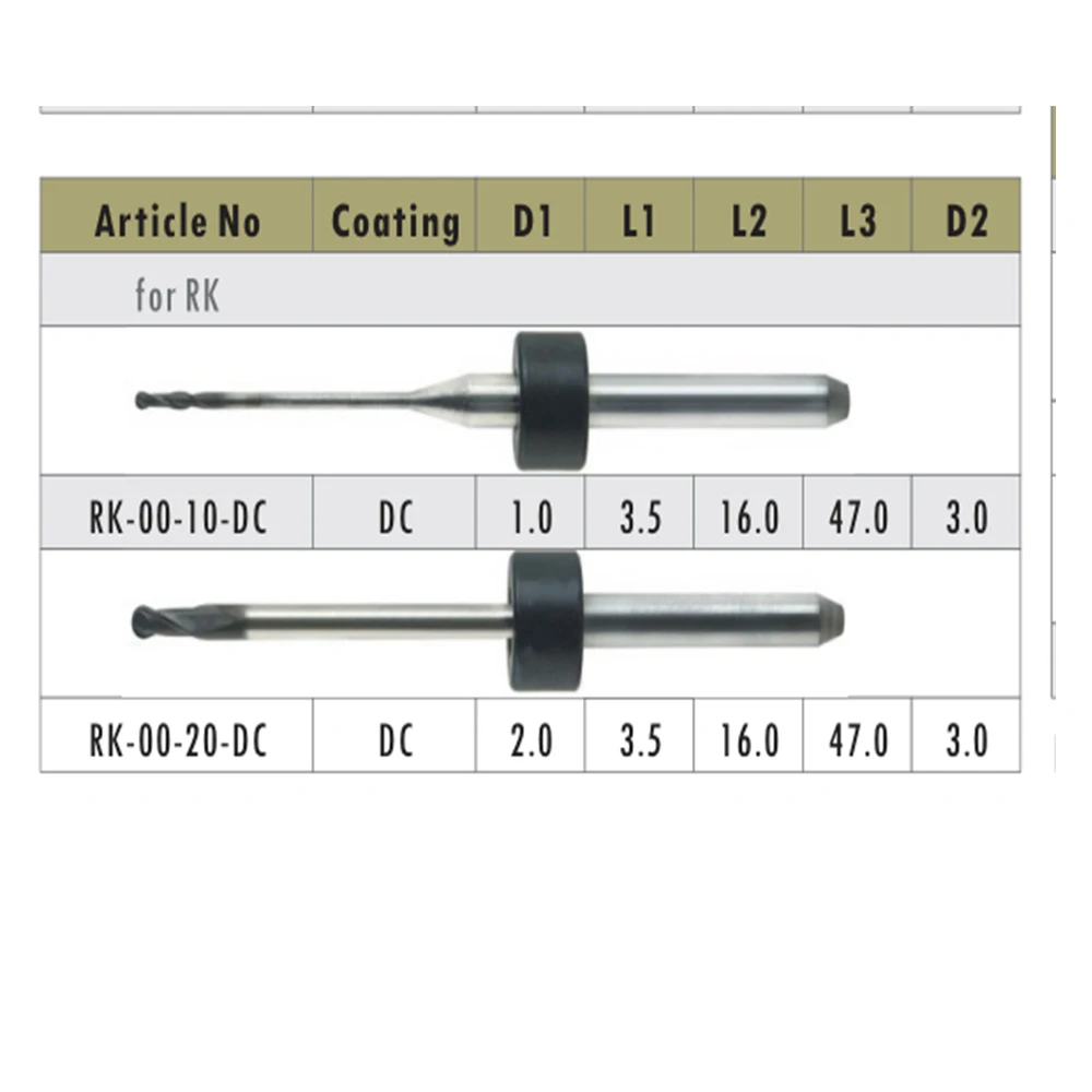 5 PCS / lot RK System Dental Milling Bur Machine Tungsten Carbide Cutter 1.0/2.0mm For Cuting Zirconia Porcelain DC Coating