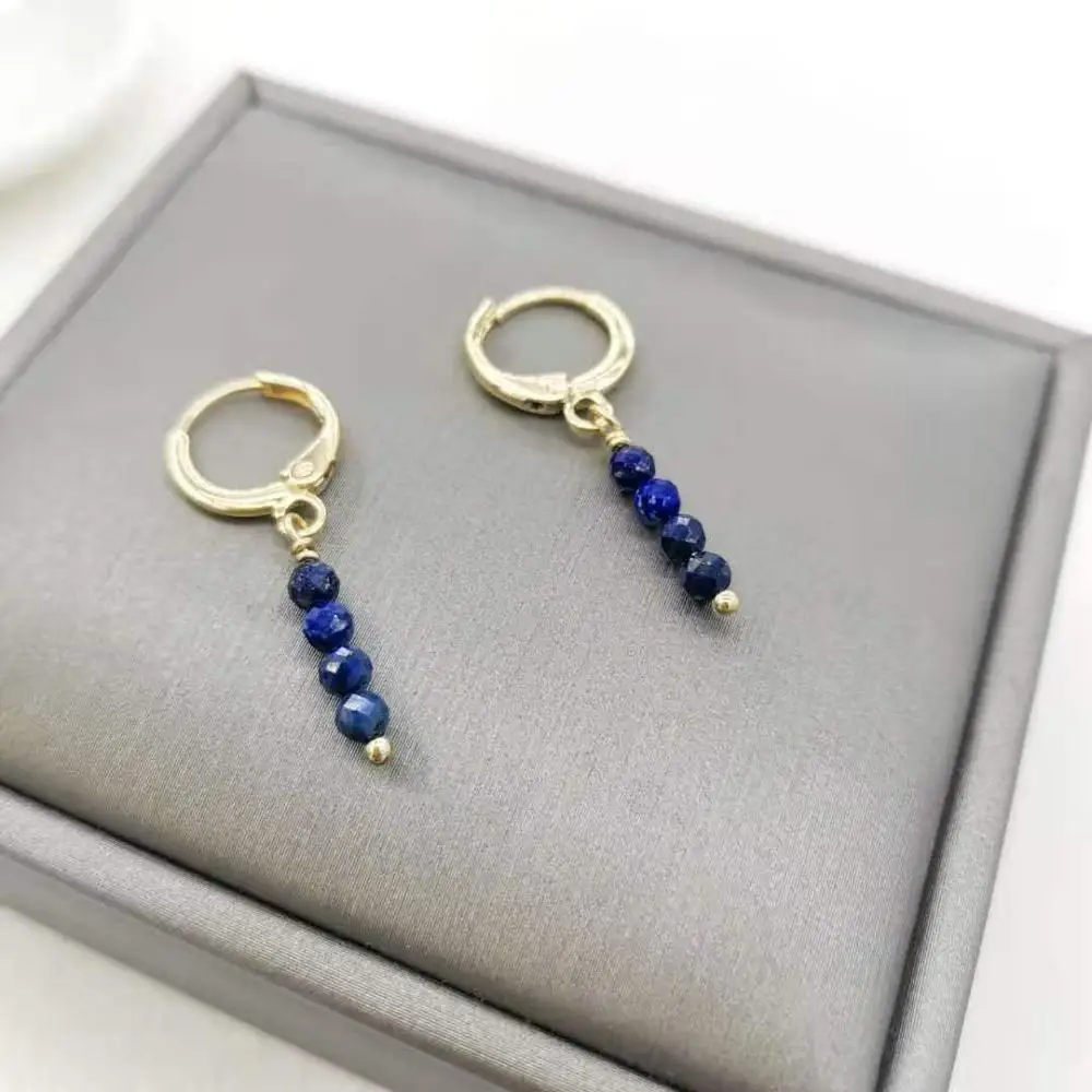 

Danity Faceted Lapis Lazuli Bar Earrings Unique Simple Dangle Natural Stones 14K Gold Filled Elegant Gemstone Jewelry For Women