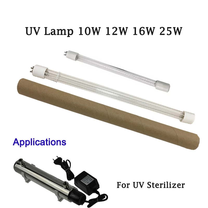 Lâmpada de desinfecção ultravioleta com luz UV, desinfetante para Over Flow, esterilizador de água, 4 pinos, 10W, 12W, 16W, 25W