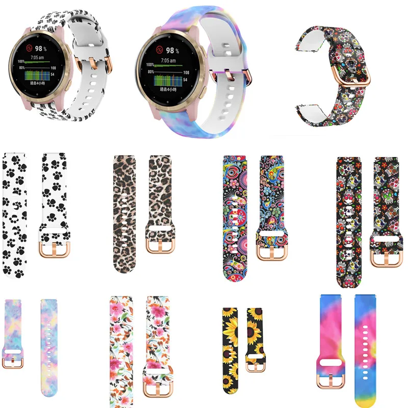 18mm silicone watchbands For Garmin vivoactive 4S bracelet smart sport strap cute Cartoon flower soft Watchstrap Leopard 20mm 22