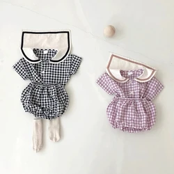 Baby Clothes Plaid tees and Cotton Bloomer 2Pcs Sets Trun-down Collar Toddler Suit Korean Infant Outfits