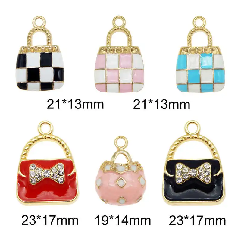 Julie Wang 6PCS Enamel Charms Mixed Handbag Alloy Women Purse Bag Pendant Bracelet Jewelry Making Accessory