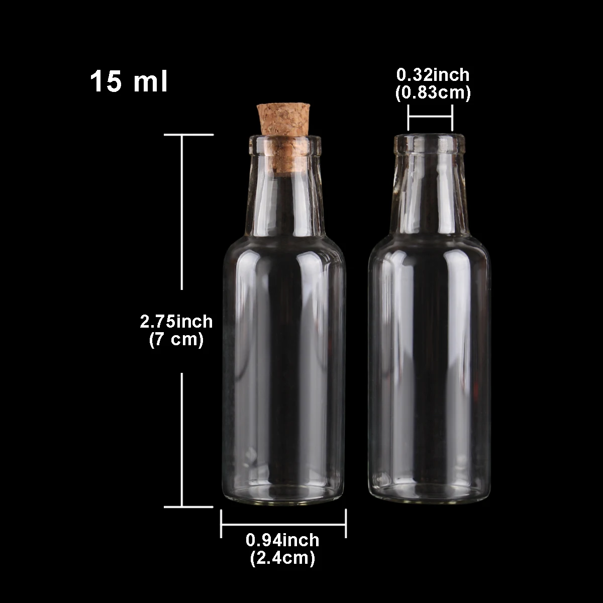 10pcs 15ml 24*70*8mm Glass Vials with Cork Lids Spice Jars Message Bottles Potion bottles Bottles Glass for Wedding party