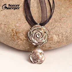 Collares New Natural Mother of Pearl Shell Hand-carved Flower Chain Necklace Pendants  Vintage Bijoux Women Jewelry BD915