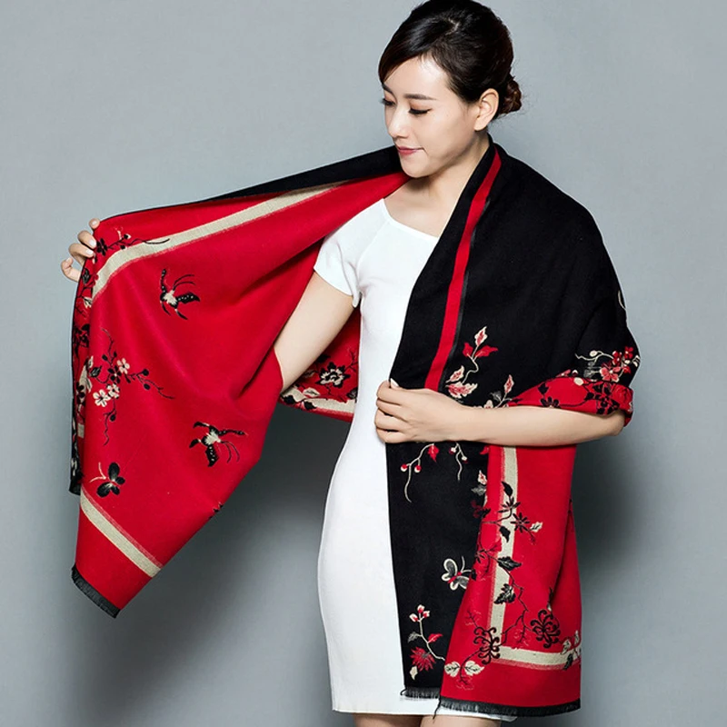 New Cashmere Shawl Winter Women Two Side Scarf Luxury Brand Female Scarves Floral Women Pashmina Shawl Femme Echarpe