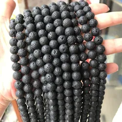 Natural Black Volcanic Lava Stone Beads Round Loose Spacer Bead For Jewelry Making DIY Perles Bracelet 15''Strands 4 6 8 10 12mm