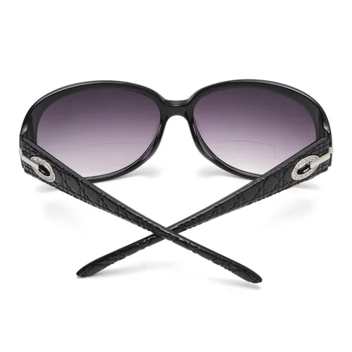 Imagen 2 del producto JM gafas de sol de lectura bifocales redondas grandes para mujer, gafas de lectura Vintage de gran tamaño para mujer, protección UV400 para exteriores, negro + 4,0