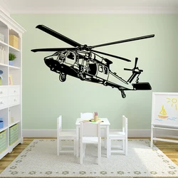 Modern Black Hawk Helicopter Wall Sticker Playroom Boy Room Army Mili Tary Airplane Biplane Wall Decal Bedroom Vinyl Home Decor