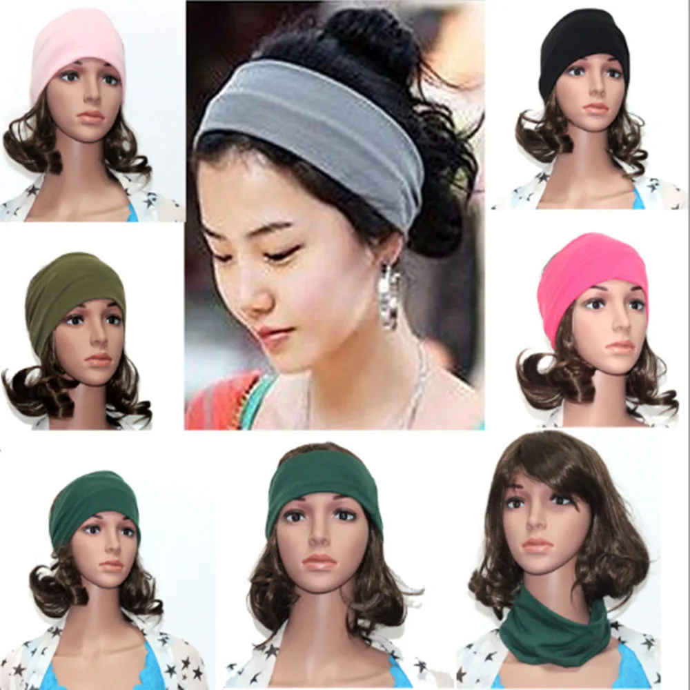 Phụ Nữ Hai Lớp Cotton Đầu Mũ Headwrap Thể Thao Băng Đô Cài Tóc Turban Gọng H004