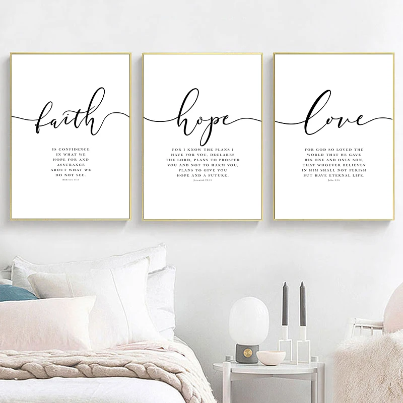 Faith Hope Love Bible Verse Wall Art Posters and Prints Nordic Style Wall Picture for  Living Room Christian Decor