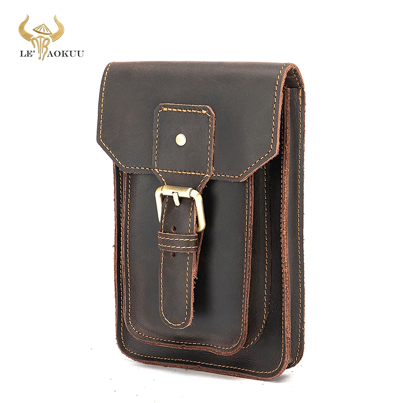 

Thick Crazy Horse Leather Small Summer Pouch Hook Design Waist Pack Cigarette Case 6" Phone Pouch Fanny Waist Belt Bag 2090